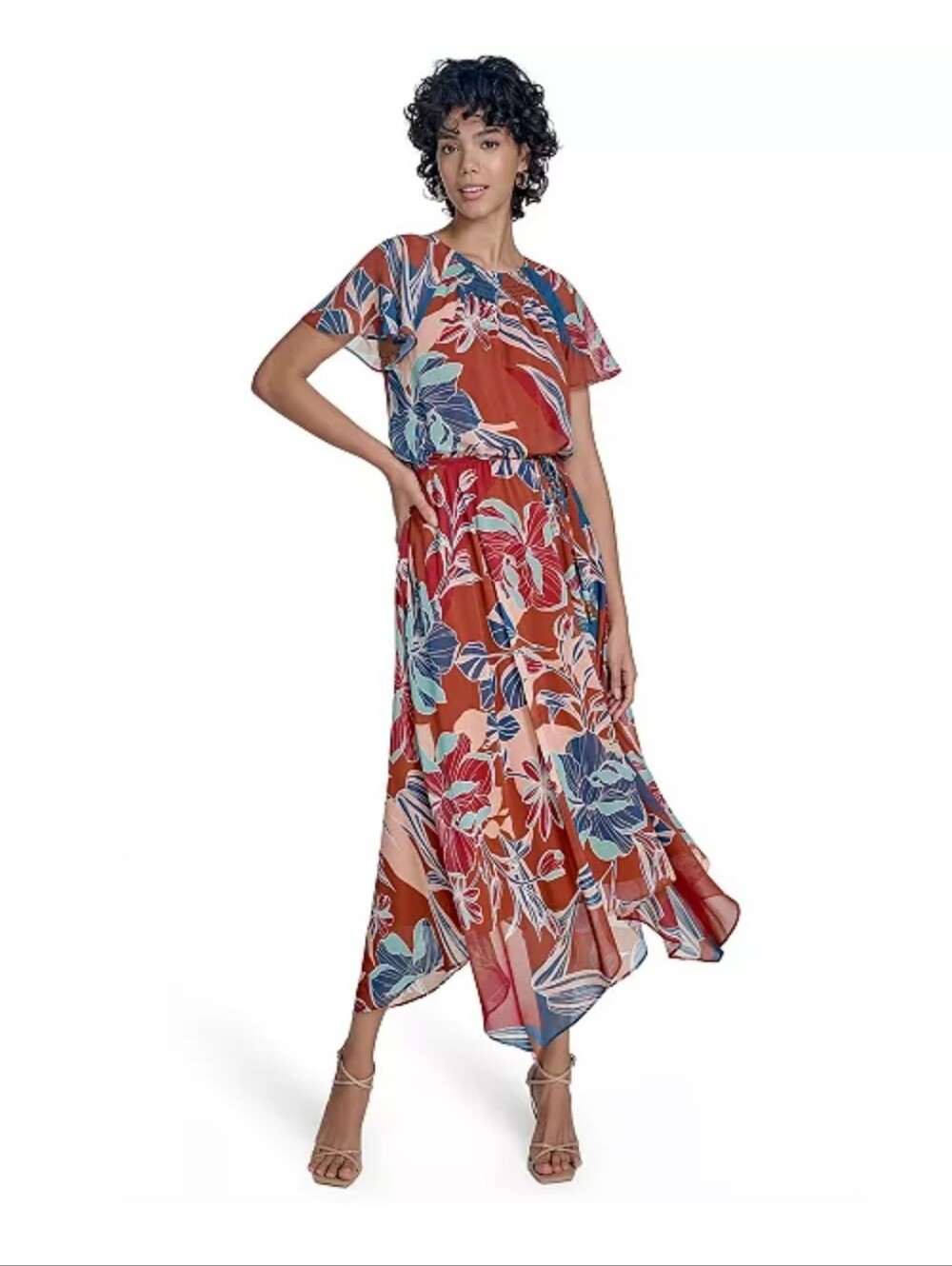 Jessica Howard Size 12 Floral Chiffon Midi Dress Flutter Sleeve Boho NWT $139